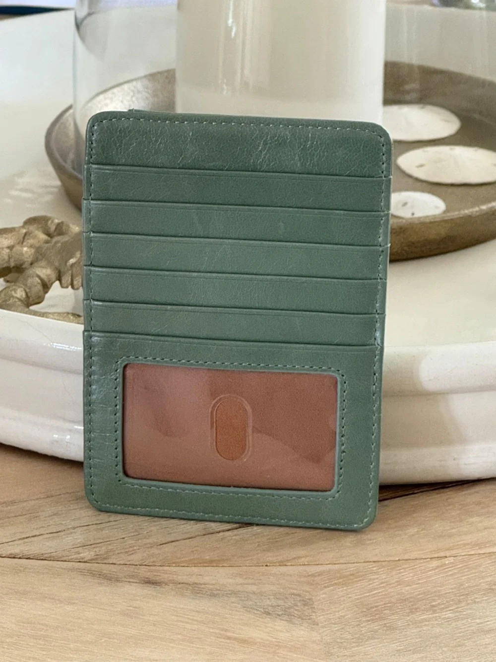 HOBO Euro Slide Card Case/wallet & Passport Case: Leather Fall Color Jade NWT